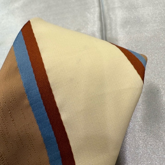 Resisto Tan, Blue, & Red Striped Men's Tie 100% Poly - Picture 5 of 5